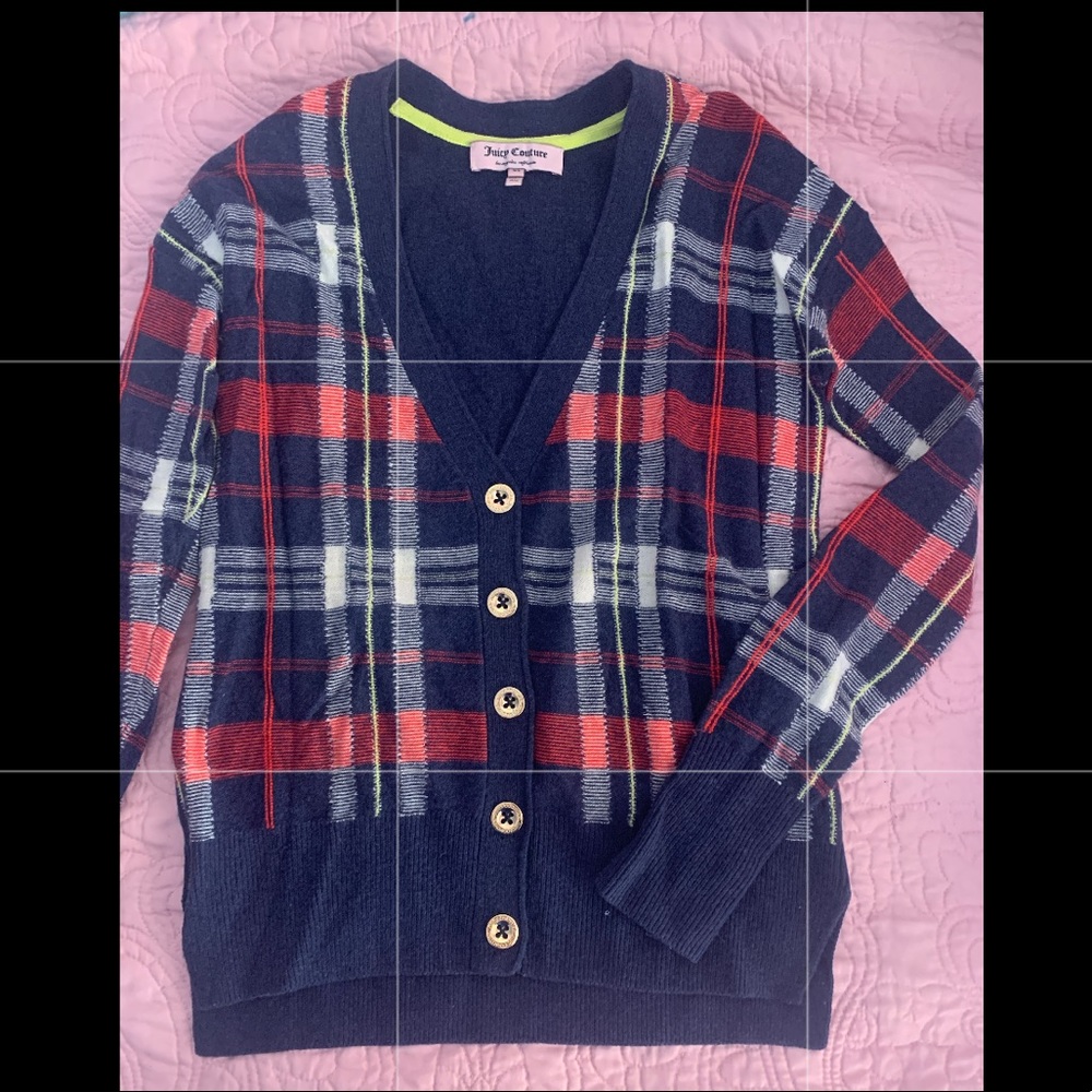 Juicy couture wool plaid button down cardigan